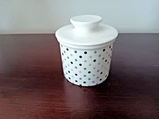 Sweese Butter Bell Keeper Crock Butter Dish White with Gold Silver Tan Dots