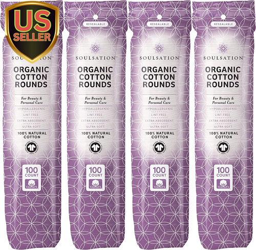 Organic Cotton Rounds, 400 Count - Makeup Remover Pads for Face, Lint-Free