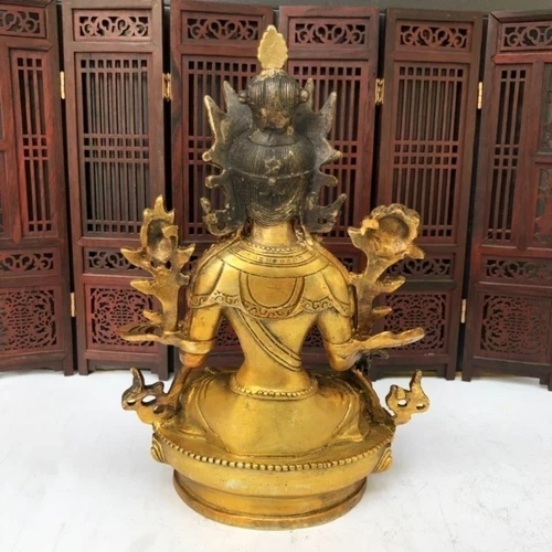 Fine Old Antique Vajra Tibet Bronze copper/Gilt Buddha White Tara Statues Mascot - Picture 2 of 8