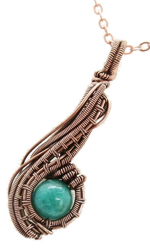 Амазонитовый кулон, обернутый проволокой в медь, модель «Комета» - Изображение 3 из 4