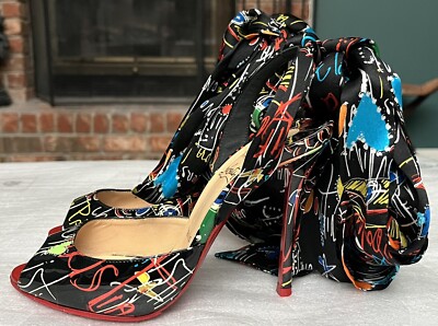 Christian Louboutin Jersey Vamp Graffiti Scarf Sandals Pumps Heels