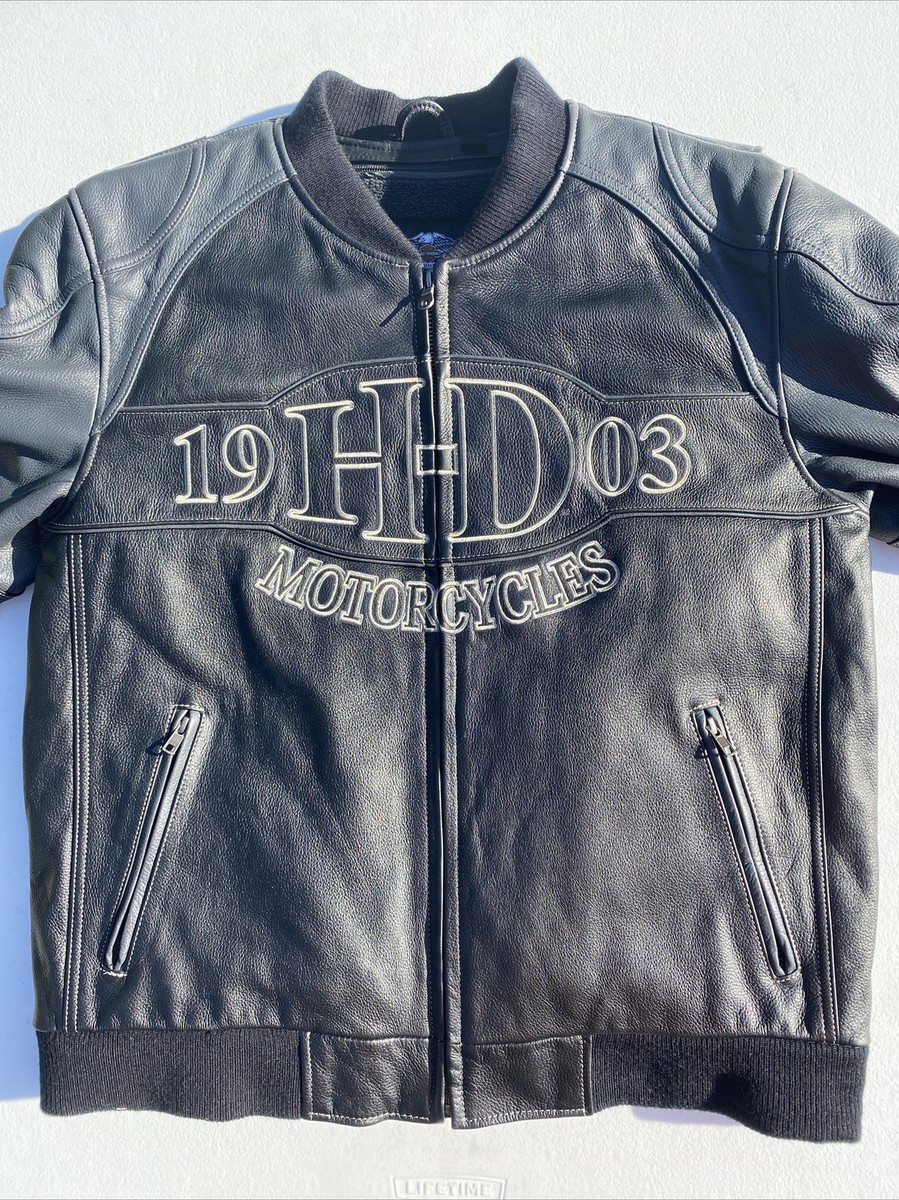 Harley Davidson Men CYLINDER Black Leather Jacket Gray Large