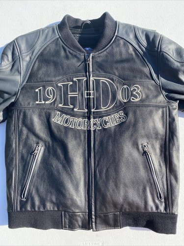 Harley Davidson Men CYLINDER Black Leather Jacket Gray Large Bomber 97134-13VM - Picture 9 of 10