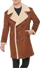 GUESS- Men's Warm Faux Fur Shearling Coat, size: Small , color: Cognac Brown