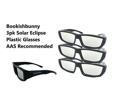 3 Pairs Bookishbunny Solar Eclipse Viewer Plastic Glasses ISO Certified Sun View