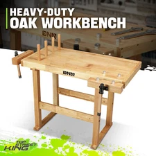Heavy Duty Rubber Wood Workbench Work Desk w/ 2 Adjustable Rotating Handles