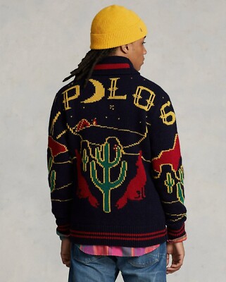 Polo Ralph Lauren Wool Cactus Desert Wolf Southwestern Zip Knit