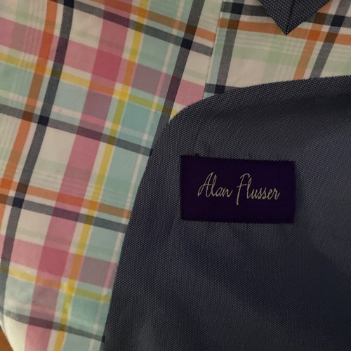 Alan Flusser BLAZER 44R Pink Plaid Polka Dot Lined Sports Coat Preppy Colorful - Picture 12 of 14