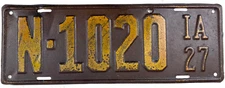 Vintage Iowa 1927 Old License Plate Car Man Cave Decor Collectors