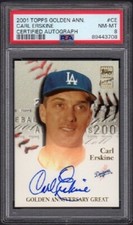 2001 Carl Erskine Topps Golden Anniversary Great #GAA-CE Autograph Graded PSA 8