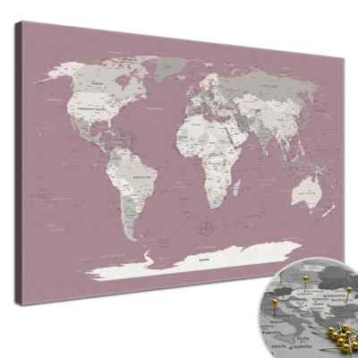 Lana KK  Slim Line Leinwandbild - World Map Altrosa - Weltkarte, Pinnwand