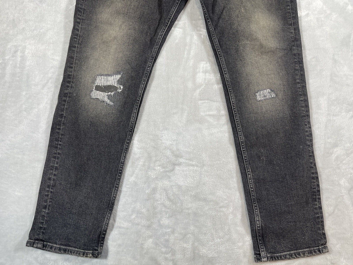 Old Navy Slim Fit Black Jeans 38X32 Distressed 5-Pockets Faded