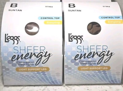 2 Pair Leggs Sheer Energy Compression Tights Light Support Leg Suntan B 97964