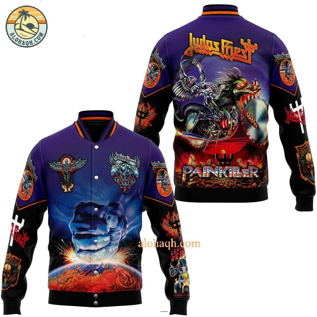 Judas Priest Painkiller Dragon Motorbike Baseball Jacket