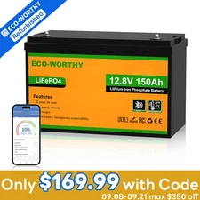 ECO-WORTHY 1920Wh 12V 150Ah LiFePO4 Lithium Battery Bluetooth RV Trolling Motor