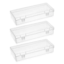 3pcs Mini Plastic Storage Containers Box with Hinged Lid 6.1x2.5 Inches Small