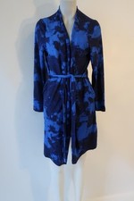 Womens Bumble Bella by Jill Martin Blue Navy Watercolor Print Jersey Spa Robe M
