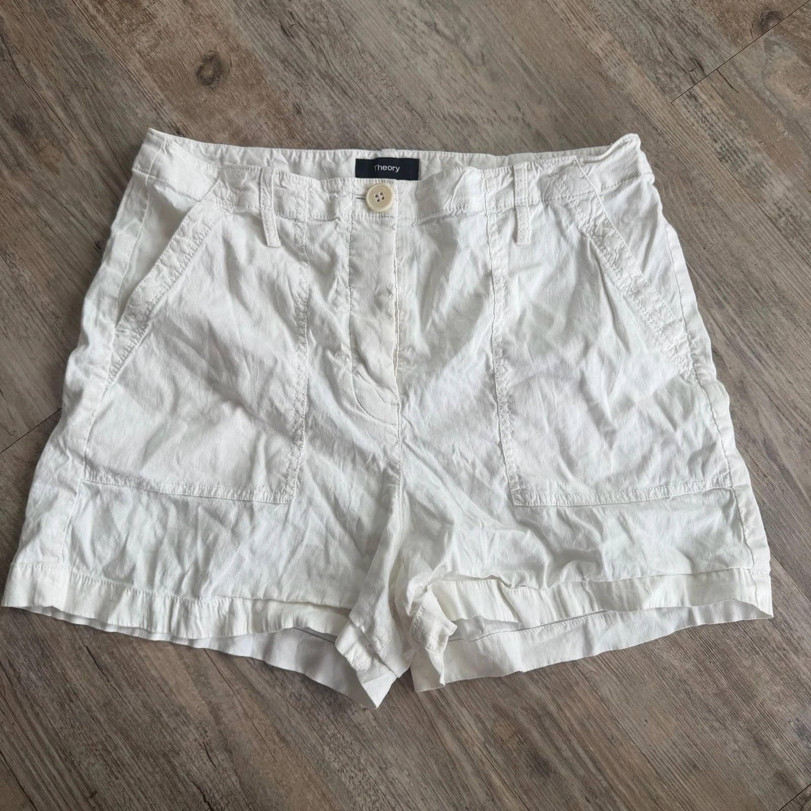 Theory White Linen Blend Utility Shorts Size 8