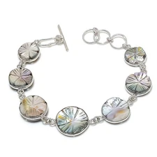 Mother Of Pearl Gemstone 925 Sterling Silver Bracelet 7-8" H543