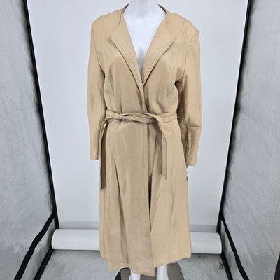 Vintage Late 1970s Vincent's Indiana Beige Leather Wrap Belted Coat (M) *Fair
