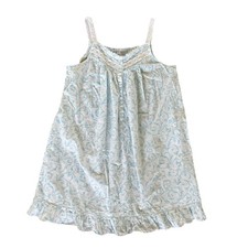 Eileen West Aqua Scroll Cotton Lawn Chemise Nightgown Sleeveless Womens L 14-16