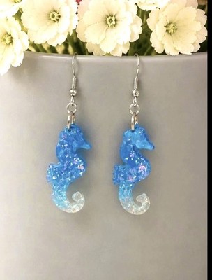 Blaues Seepferdchen Harz Ohrringe Ozean Fairycore Schmuck