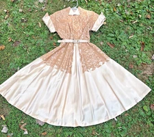 1950's Claudia Young Satin & Lace Fit n Flare Glamorous Wedding Party Dress