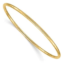10K Solid Yellow Gold 2.5mm Slip-On Grooved Bangle Bracelet
