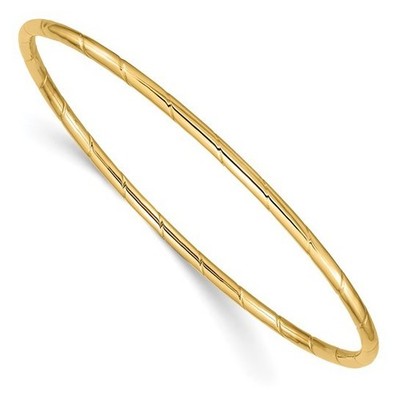 14K Solid Yellow Gold 2.5mm Slip-On Grooved Bangle Bracelet