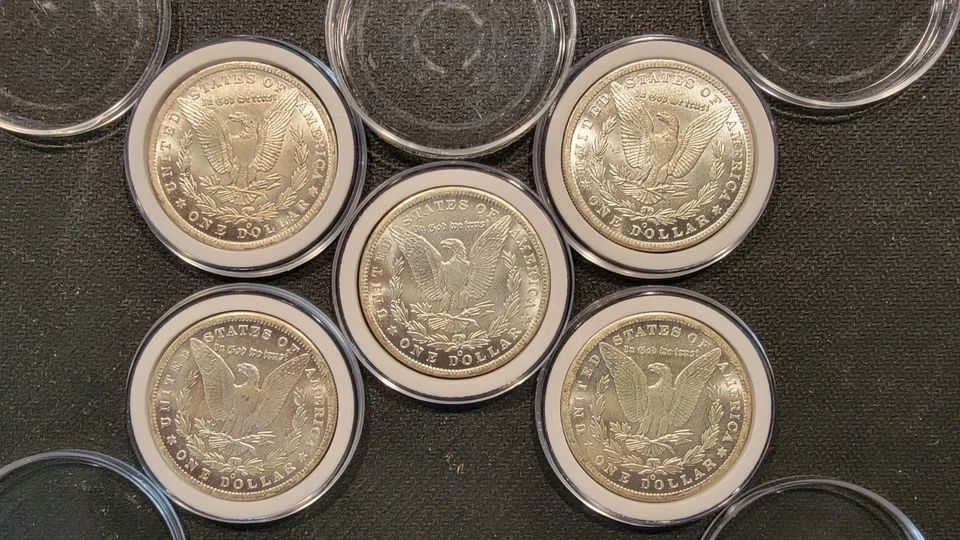1878-1921 Morgan Silver Dollar AU / UNC Lot of 5 Bullion 90% Collection Set - Image 2 of 2