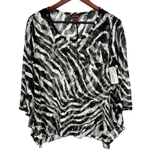 NEW NWT MULTIPLES Sz Medium Sheer Cover Up Zebra Blouse Shirt Top Wearable Art