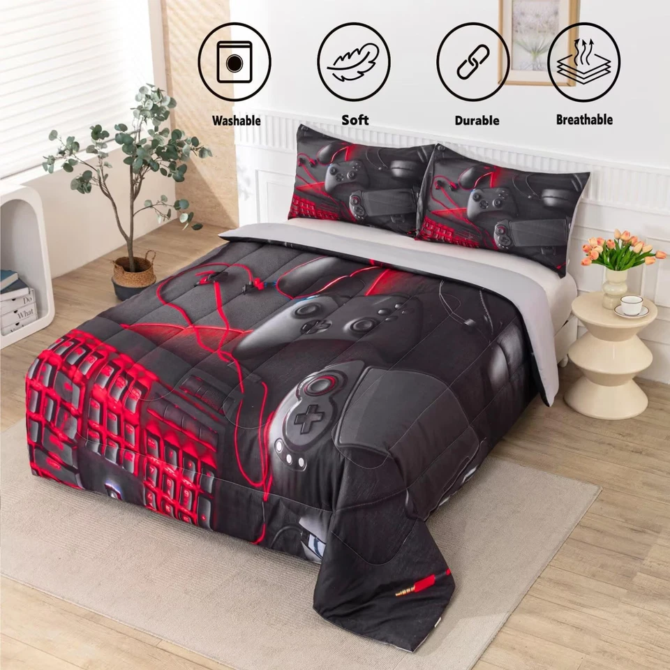 Gaming Comforter for Boys Teens,Game Bedding Sets Full,Gamer Comforter Set,Vi... - Image 3 of 4