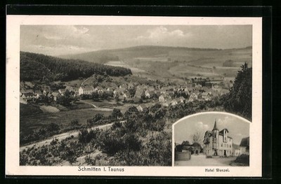 Schmitten / Taunus, Ansichtskarte, Hotel Wenzel und Ortspanorama 