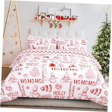 Christmas Duvet Cover Queen Size 3 Pieces Snowman Christmas Tree 90" x 90" Red