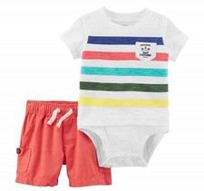 NWT Baby Boys Carter  s Striped Bodysuit  Coral Shorts Set - 6 Months