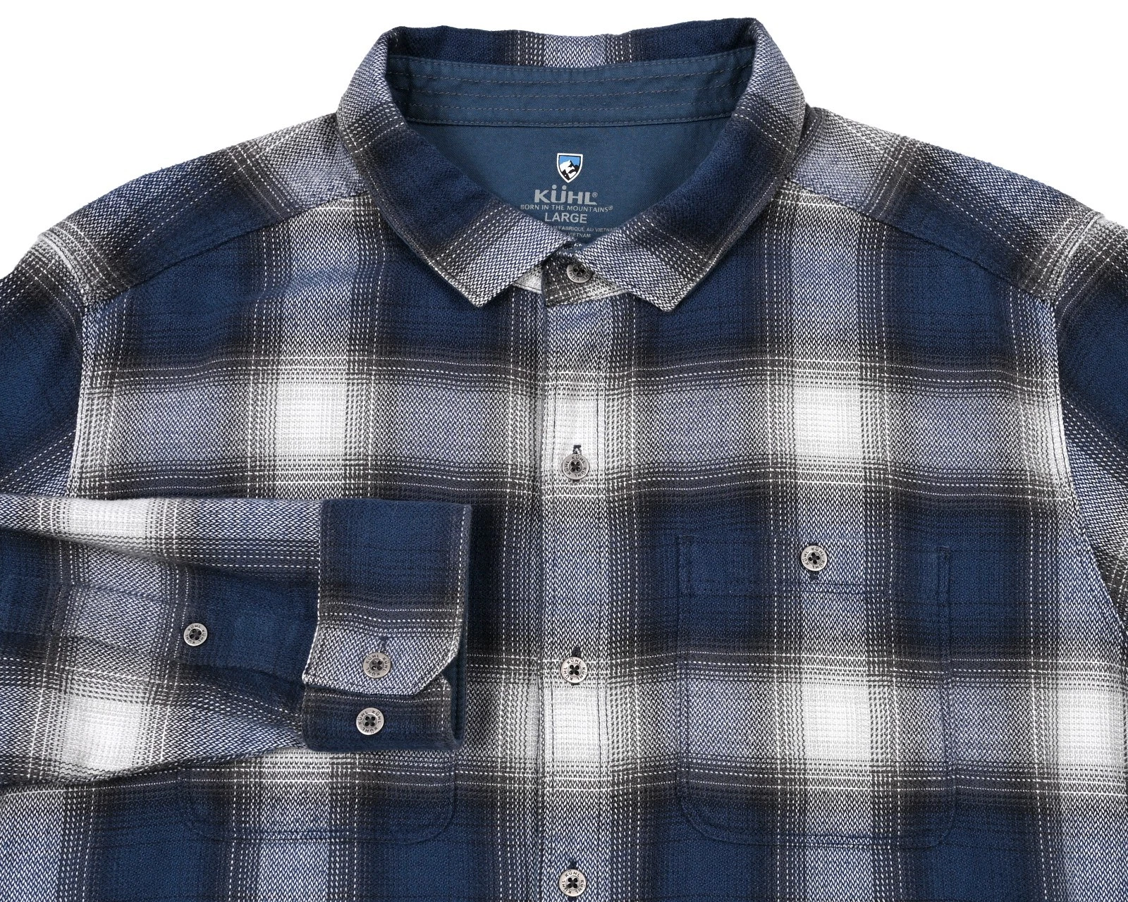 Kuhl Mens Law Flannel Long Sleeve Plaid Up Shirt Hiking Metal Buttons 7373 Large
