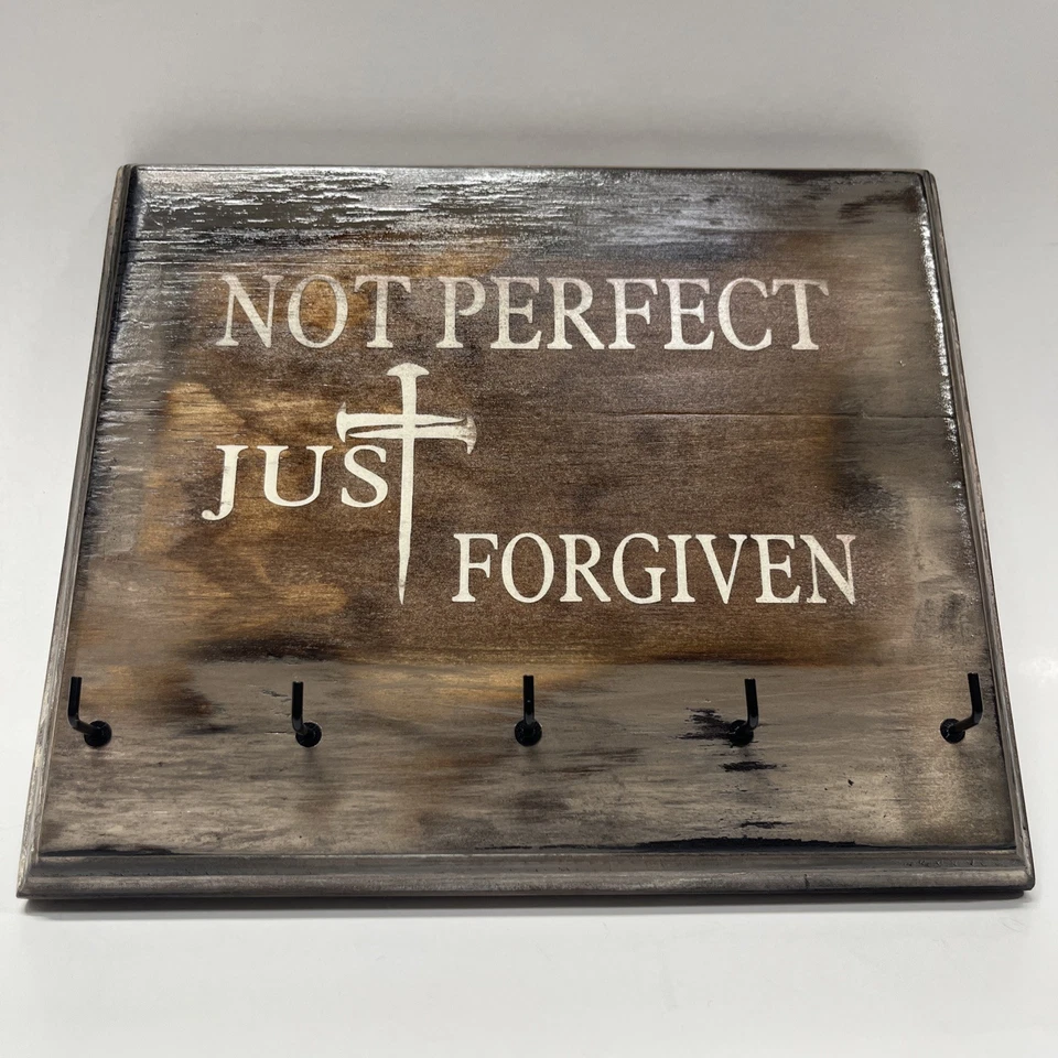 Rustic Finish Wood Sign Home Decor 5 Hooks Key Holder NOT PERFECT JUST FORGIVEN - Image 4 of 4