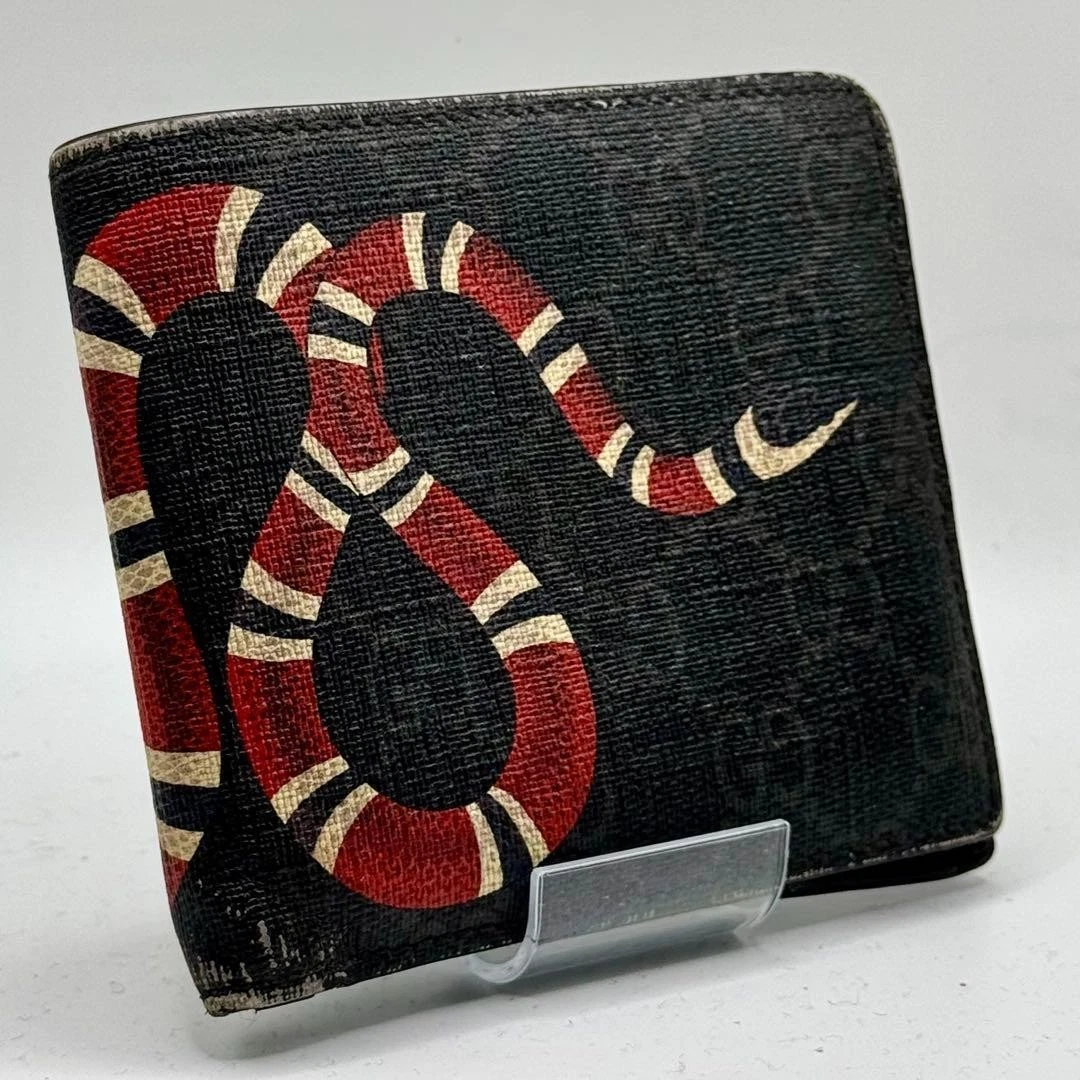 GUCCI Portefeuille Kingsnake GG Supreme Bi pli Homme Noir Authentique