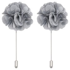 2Pcs Flower Boutonnieres Pin Lapel Pin for Men Camellia for Suit Gray