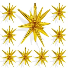 9 Pcs Gold Star Foil Balloons, Huge 4D Explosion Star Aluminum Foil Mylar Bal...