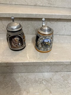 2x Bierkrüge Mit Zinndeckel