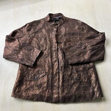 Chico's Jacket Womens 2 Brown Silk Linen Textured Button Front Lined Collared