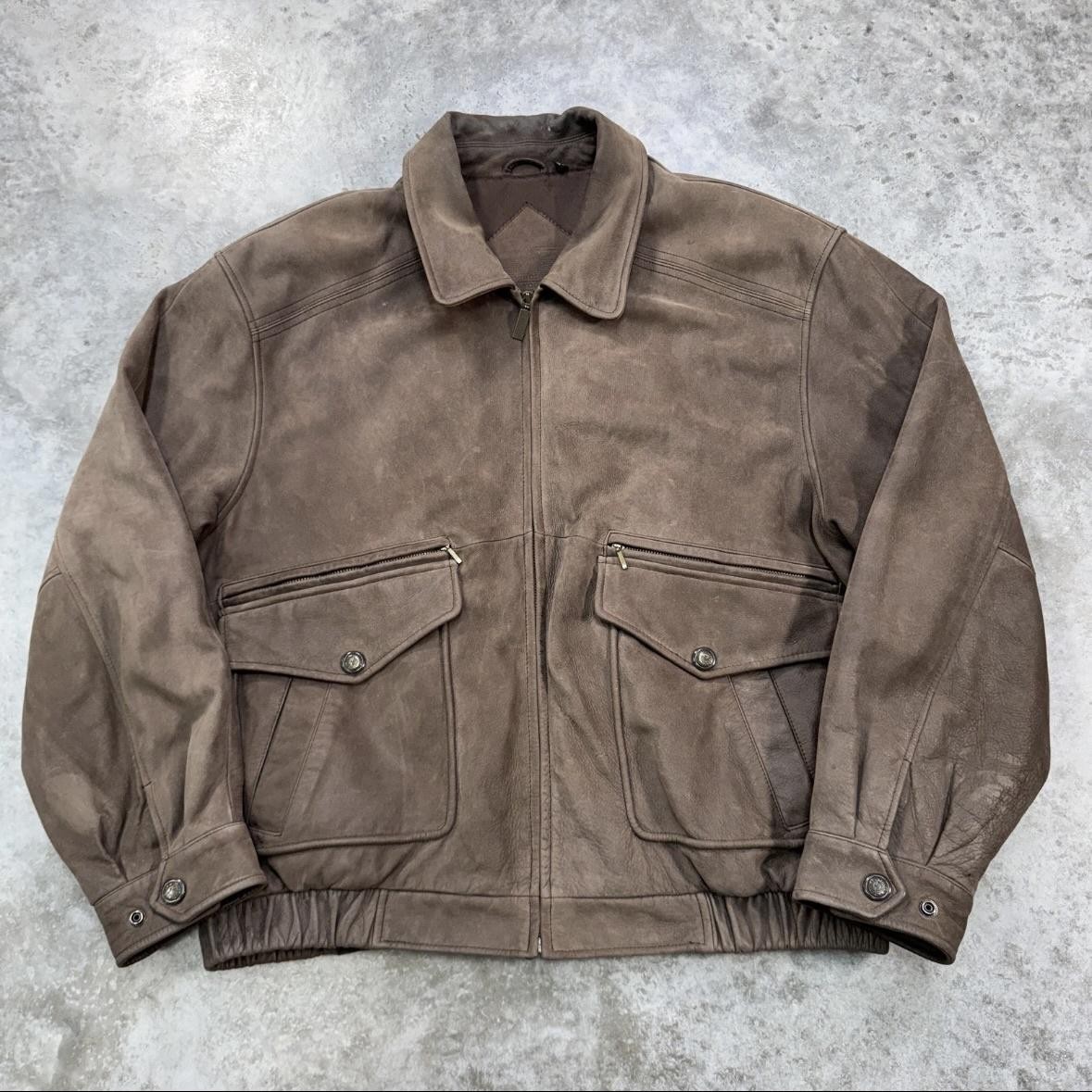 Roundtree & Yorke Jacket Mens XL Brown Leather Bomber Full Zip Insulated Pockets