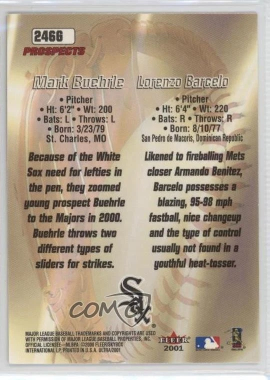 2001 Fleer Ultra Gold Medallion Edition Mark Buehrle Lorenzo Barcelo #246G - Image 2 of 2