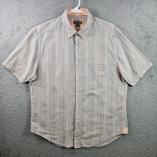Johnston Murphy Tailored Fit Striped Button Down Shirt Men Size L Orange Blue