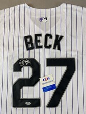 COLORADO ROCKIES- JORDAN BECK AUTOGRAPH #27 NIKE PINSTRIPE JERSEY PSA AQ14292