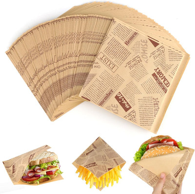 200 Stück Deli Papierblätter, 15 x 15cm Burger Papier, Kraftpapier Dönertüten, S
