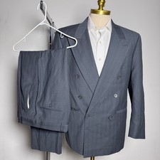 Yves Saint Laurent Suit Mens 38R 30x28 Gray Pinstripe Double Breasted Vintage