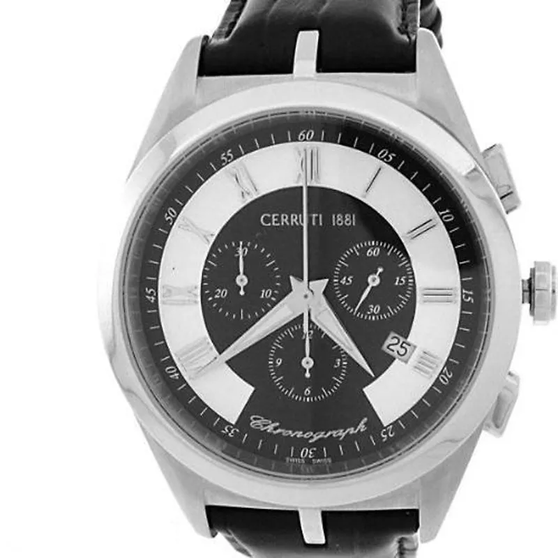 CERRUTI MENS TRADIZIONE SWISS CHRONOGRAPH WATCH NEW BLACK SILVER