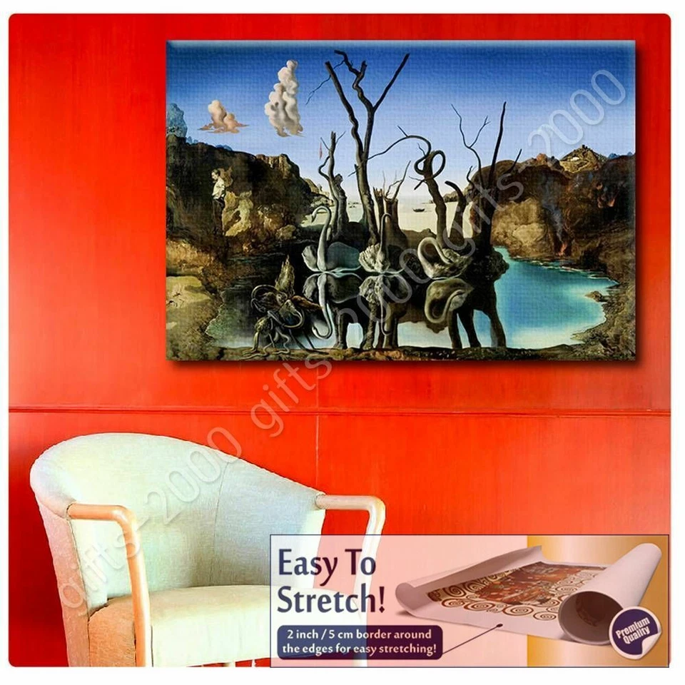 Cisnes elefantes reflectantes de Salvador Dalí | Lienzo (enrollado) | Arte de pared HD Foto 4 de 4